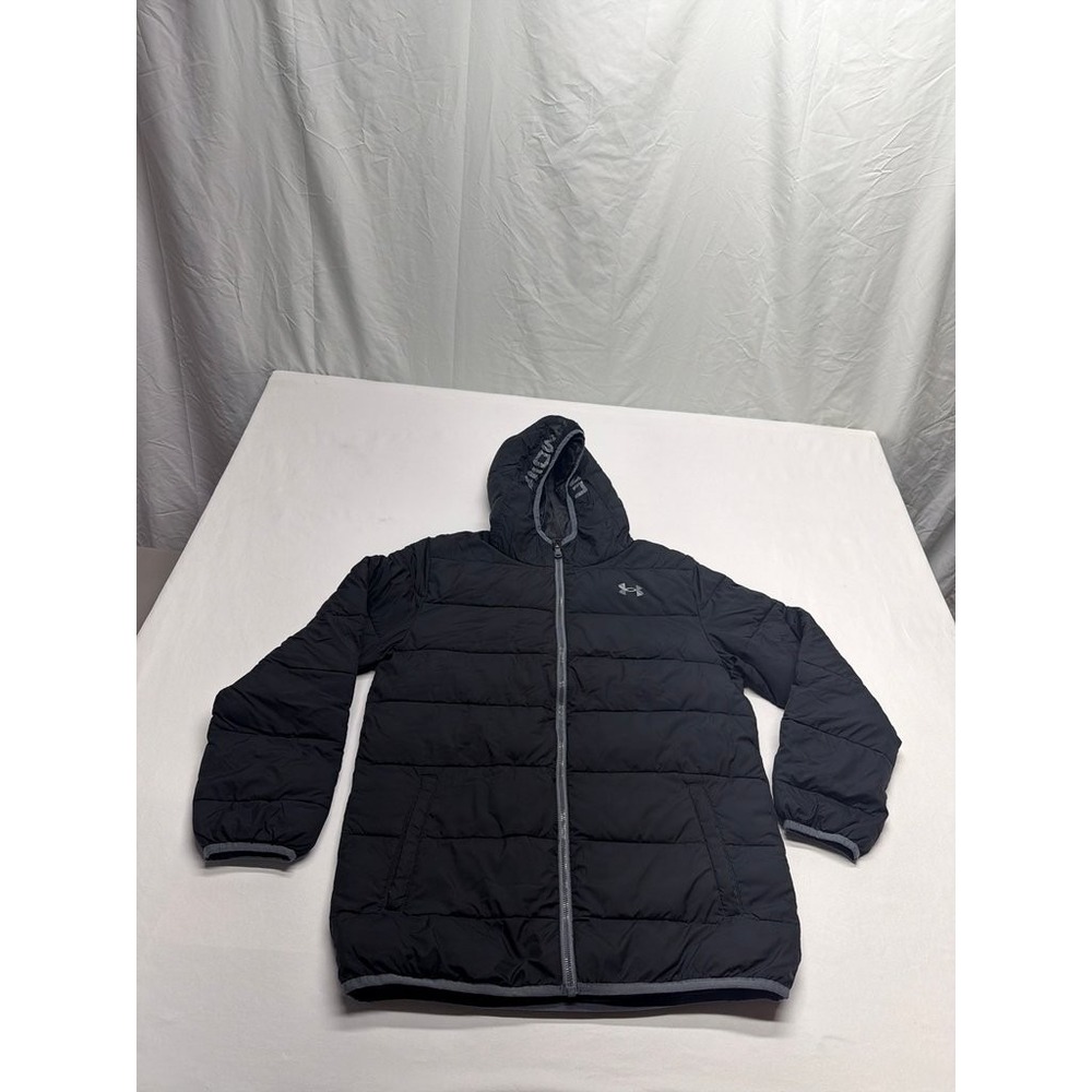 Under Armour Boys Black Puffer Jacket Hooded Full Zip Winter Coat YXL